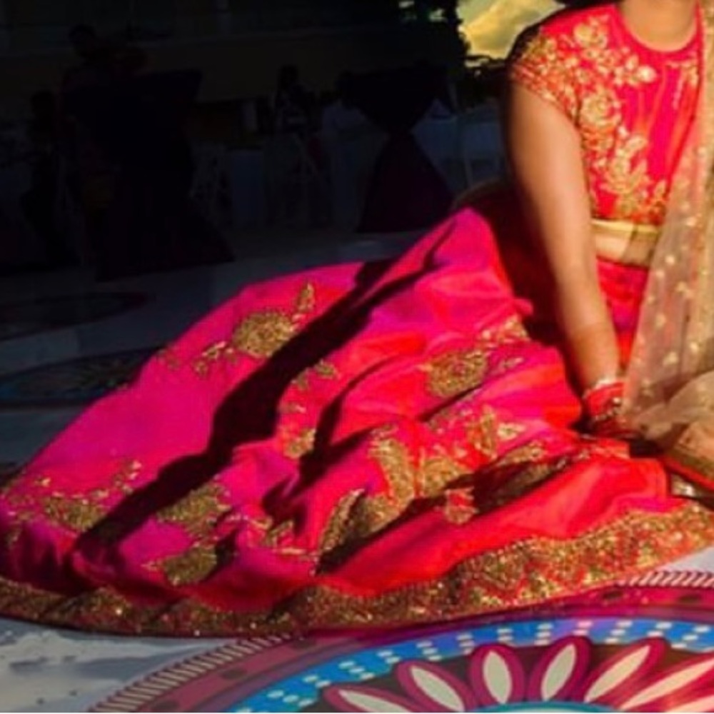Heavy Coral Pink and Gold Lehenga Indian Dress